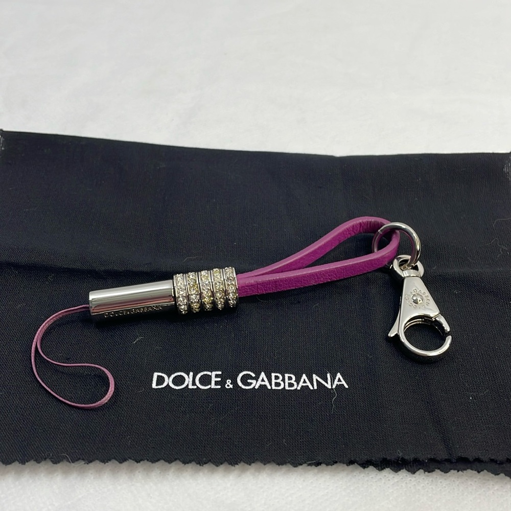 Authentic DOLCE & Gabbana purple studded keychain with dust cloth